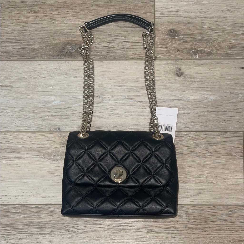 Nwt - Authentic Kate Spade Small Flap Black Quilted Chain Shoulder Bag